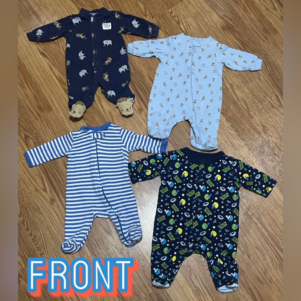 Onesies lot 4 long sleeve footie pajamas newborn boy winter fall set